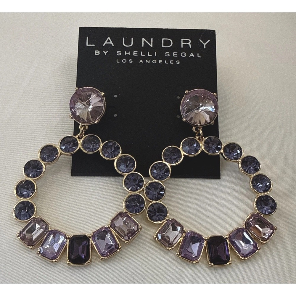 Laundry By Shelli Segal Purple Round Dangle / Drop‎ Post Earrings Nickel Safe